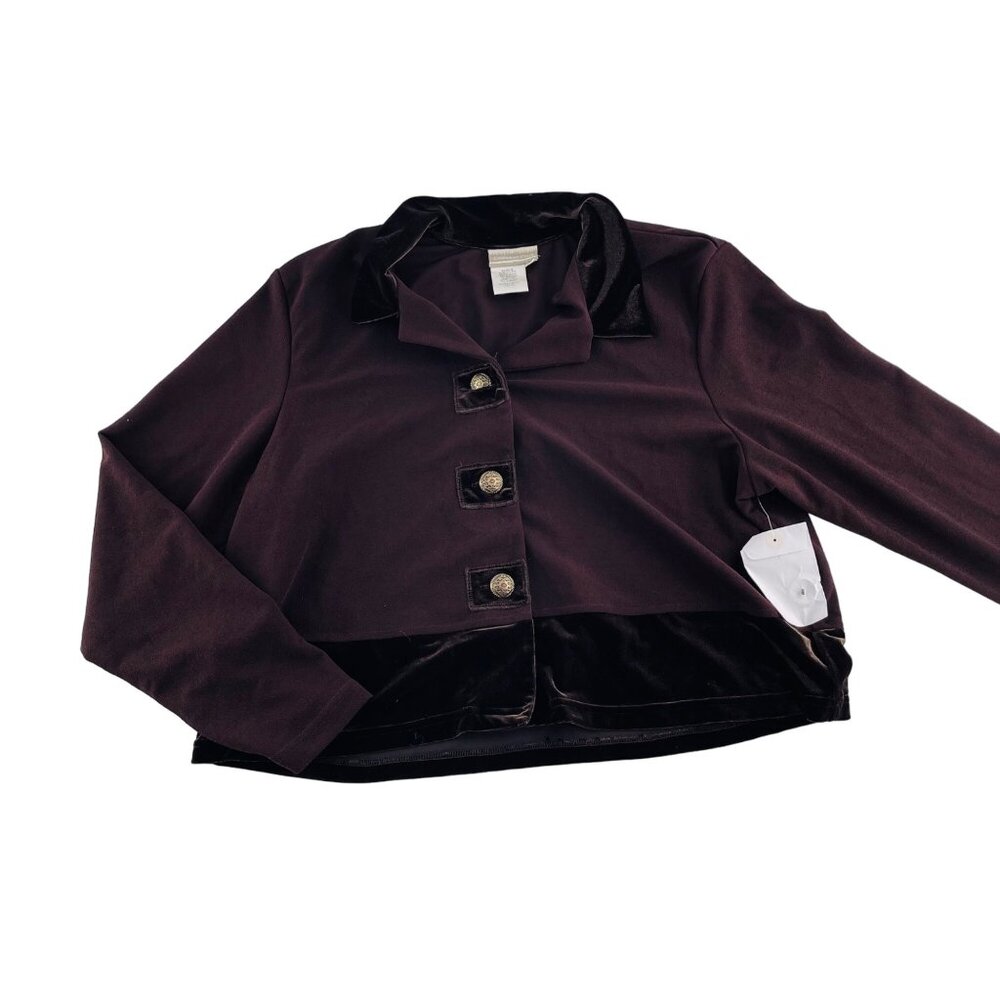 Coldwater Creek‎ Womens Velvet Trim Button-Up Jacket Size 1X Cardigan Brown